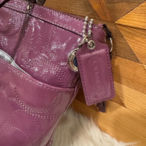 Coach Stiched C Signature Stripe Berry Plum Purple Leather Tote - Picture 7 of 13